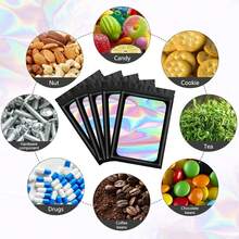 100 Pack Black Mylar Holographic Resealable Bags, Clear Packaging Bag For Retail Product, Odor Proof Foil Pouch Bag For Food Storage, Lipgloss, Jewelry, Small Business Craft Baggies, Candy Bags, Biscuit Bags, Party Bag, Eyelash Packaging For Small Business - Zipper Lock, Smell Proof - 7.5 X 12 cm (3 X 4.7 In) - View 11