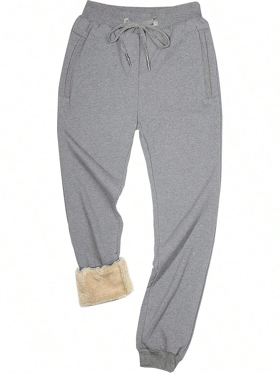 Men's Warm Sherpa Lined Fleece Sweatpants For Active Jogging - Style1 Lightgrey-ribbed Cuff - View 1