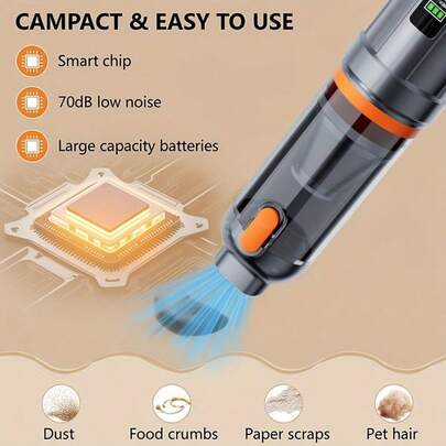 16000Pa Cordless Car Vacuum Cleaner, Handheld Portable Vacuum & Air Duster With High Power Brushless Motor, 2-In-1 Rechargeable Vacuum Cleaner And Dust Blower, Multiple Attachments For Car Interior, Home, Office And Pet Hair Cleaning, 11.1V 2000mAh