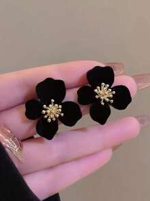 1 Par de Brincos de Botão Florais Elegantes e Aveludados Personalizados, Versáteis para Uso Diário, Festivais e Festas pelas Mulheres - flores flocadas - Visão 5