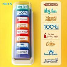 1PC Complete Self-Inking Press Teacher Stamp Set, Durable Handle Multi-Color Switchable, Motivational Phrases For Homework Grading, Positive Classroom Reinforcement, Creative Pattern Combinations - 1 Set - View 1