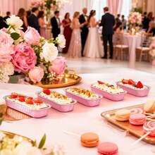 50个带盖和勺子的迷你蛋糕托盘、长方形铝箔面包烤盘、迷你吐司托盘和带盖食品容器，6.8盎司烘焙用品 - 查看 2