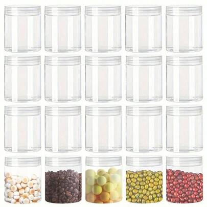 1/6/12/24pcs Transparent Plastic Jars With Lids, Plastic Storage Containers, Plastic Mason Jars, Reusable Refillable Round Containers, Suitable For Dried Fruits, Honey, Nuts, Kitchen & Home Use