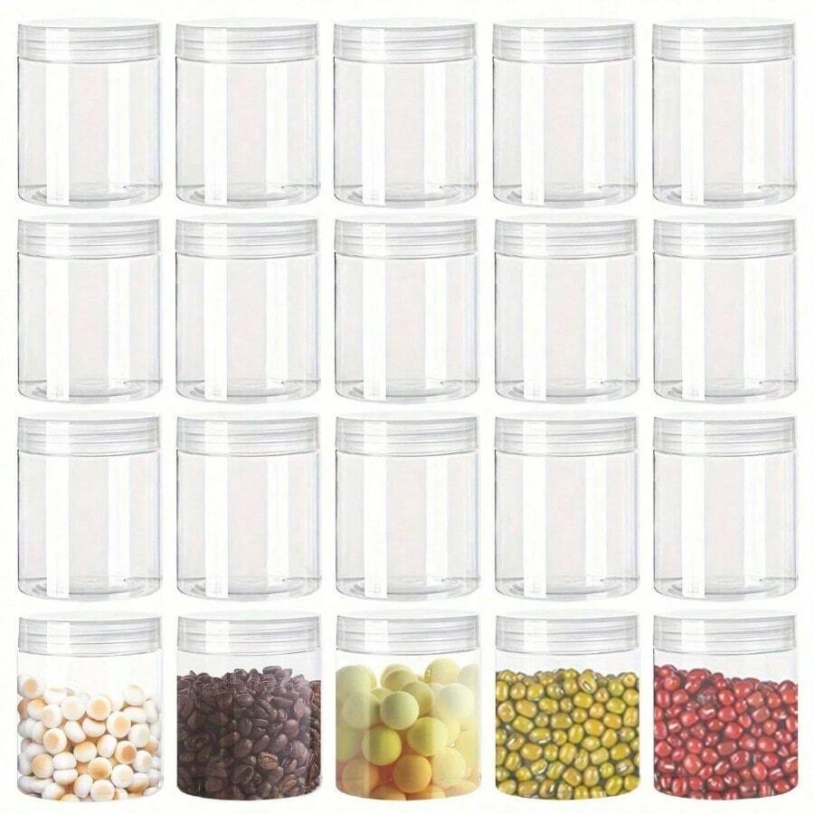 1/6/12/24pcs Transparent Plastic Jars With Lids, Plastic Storage Containers, Plastic Mason Jars, Reusable Refillable Round Containers, Suitable For Dried Fruits, Honey, Nuts, Kitchen & Home Use - Multicolor - View 1