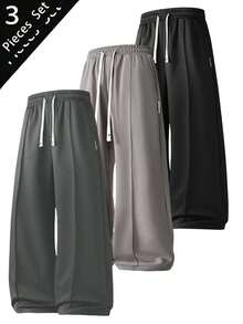 3pcs Men's Casual Loose Straight Leg Outdoor Sports Pants For Spring & Summer - Black - View 8