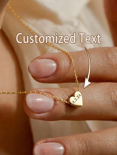 1pc Customized Carved Heart Pendant Necklace, Gift For Her, Mother's Day Gift, Anniversary Gift, Special Occasion Necklace, Personalized Heart Pendant, Carved Name & Date Women's Gift
