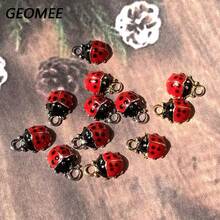 10pcs Mini Plump Ladybug Alloy Enamel Charms Cute Animal Pendant For Necklace Bracelet Earrings - 10pcs Gold - View 3