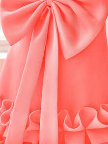 Young Girls' Round Neck 3D Bow Ruffle Layered Elegant Party Dress, Suitable For Banquet, Birthday Party, Excludes Headband - Watermelon Pink - View 8