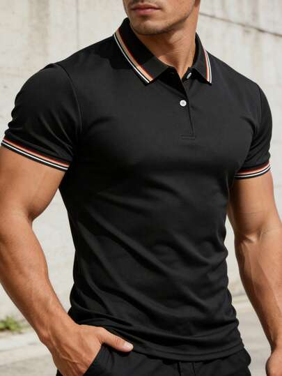Men's Short Sleeve Polo Shirt, Solid Color Casual Sports Tee Shirt For Summer