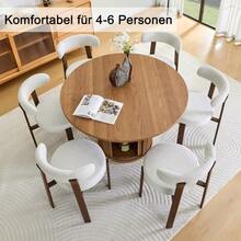 Mesa de comedor redonda de 120 cm para 4-6 personas, mesa de comedor redonda con barandilla de madera, con dos compartimentos de almacenamiento, mesa de comedor moderna de estilo rústico para cocina, sala de estar - Nuez - Ver 7