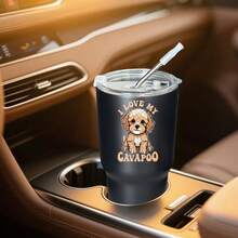 30oz Stainless Steel Tumbler Black White Options,  I Love My Cavapoo Dog Print Graphic Cups, Insulated Travel Coffee Mug With Lid And Straw , Double Wall Vacuum Reusable Travel Cups, Funny Birthday Party Gift For Women & Men - 黑色 - 查看 2