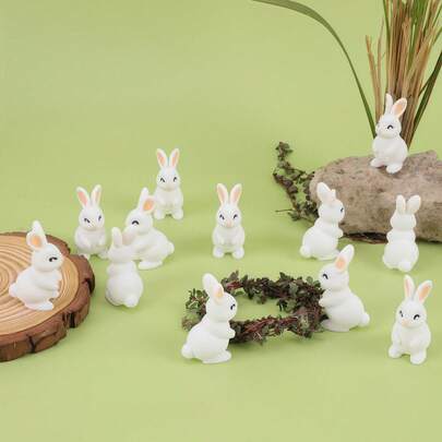24个迷你复活节兔子摆件，树脂材质，小巧精致，可用于制作立体模型和微缩景观，适合家居、房间、客厅和办公室摆设——是圣诞节、情人节、新年、万圣节和秋季家居装饰的完美礼物。