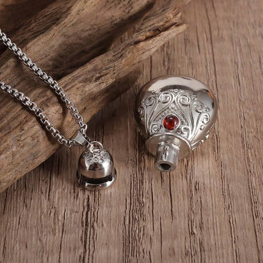 1件创意可开启香水瓶吊坠项链，时尚迷人珠宝首饰，男女皆宜 - 銀色 - 查看 1