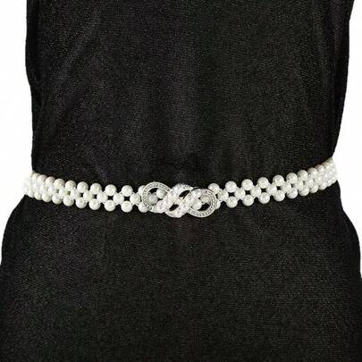 1pc Women's Elastic Waist Chain, Faux Pearl Design, Music Note Style, Versatile Fashion, Suitable For Weddings, Valentine's Day Giftbelt For Women Elegant