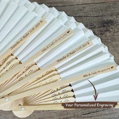 Personalized Wedding Hand Fan, White Letter Carved Folding Fan, Customized Bridesmaid Gift, Special Occasion Fan, Summer Wedding, Rustic Style, Retro Style, Unisex, Student Supplies, Suitable For Teenagers, Middle School, High School, College Students, Customized Wedding Accessories, Lightweight And Comfortable
