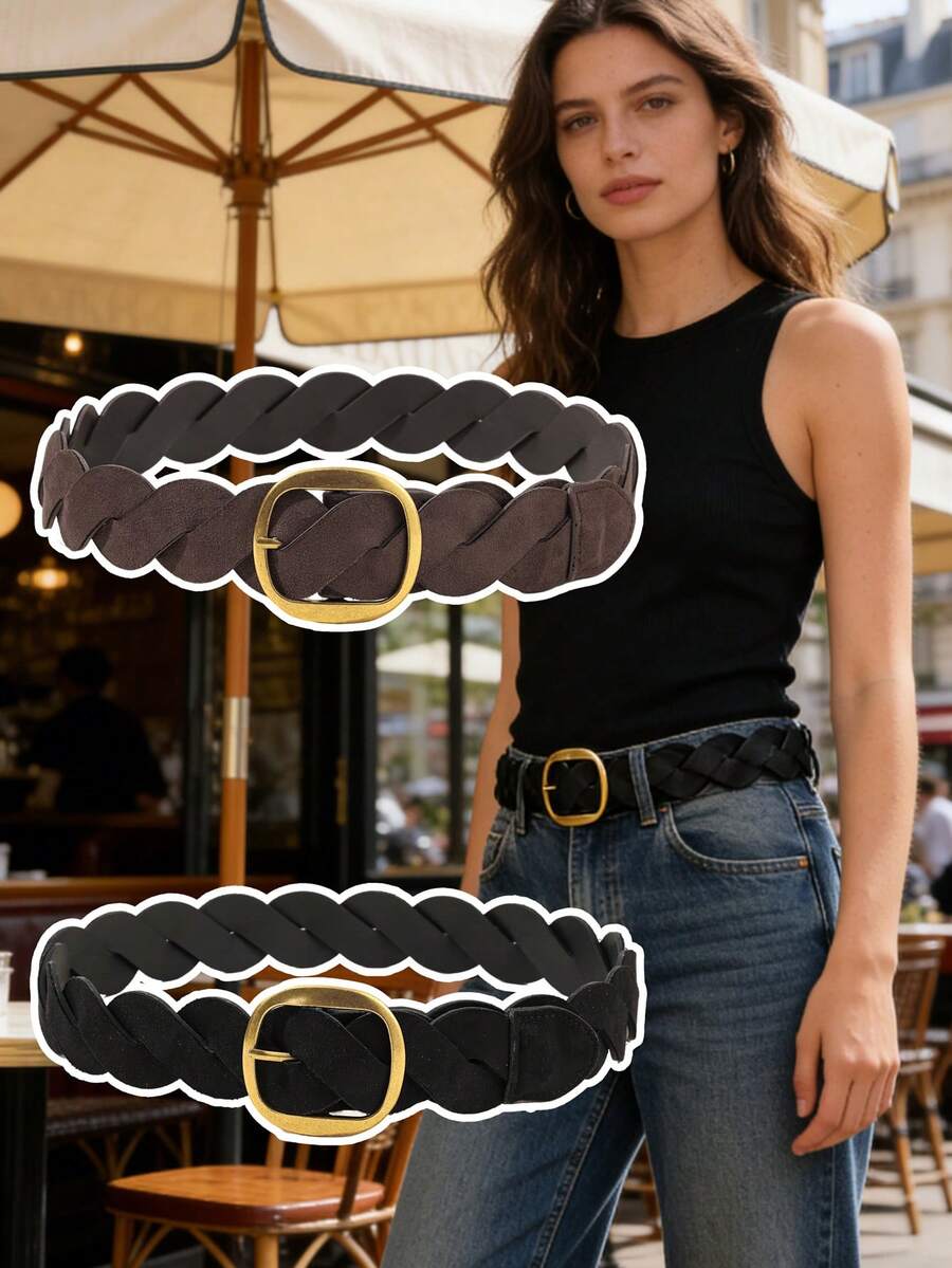 1 pieza Cinturón de mujer con hebilla de pasador, diseño minimalista de estilo coreano versátil, adecuado para abrigos, vaqueros - cinturón - Ver 1