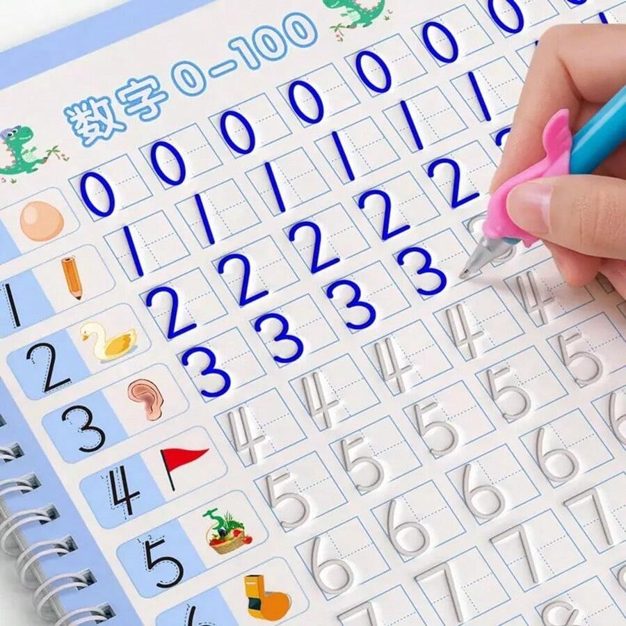 儿童趣味魔法书法练习本，初学者数字及英文书法练习本，趣味书法练习本，可重复使用书法练习本 - 学生教育学习材料 - 练习英文字母书写、绘画和艺术活动 - 适合3岁以上儿童，学习和教育写作辅助工具，圣诞节和感恩节礼物 - 彩色 - 查看 1