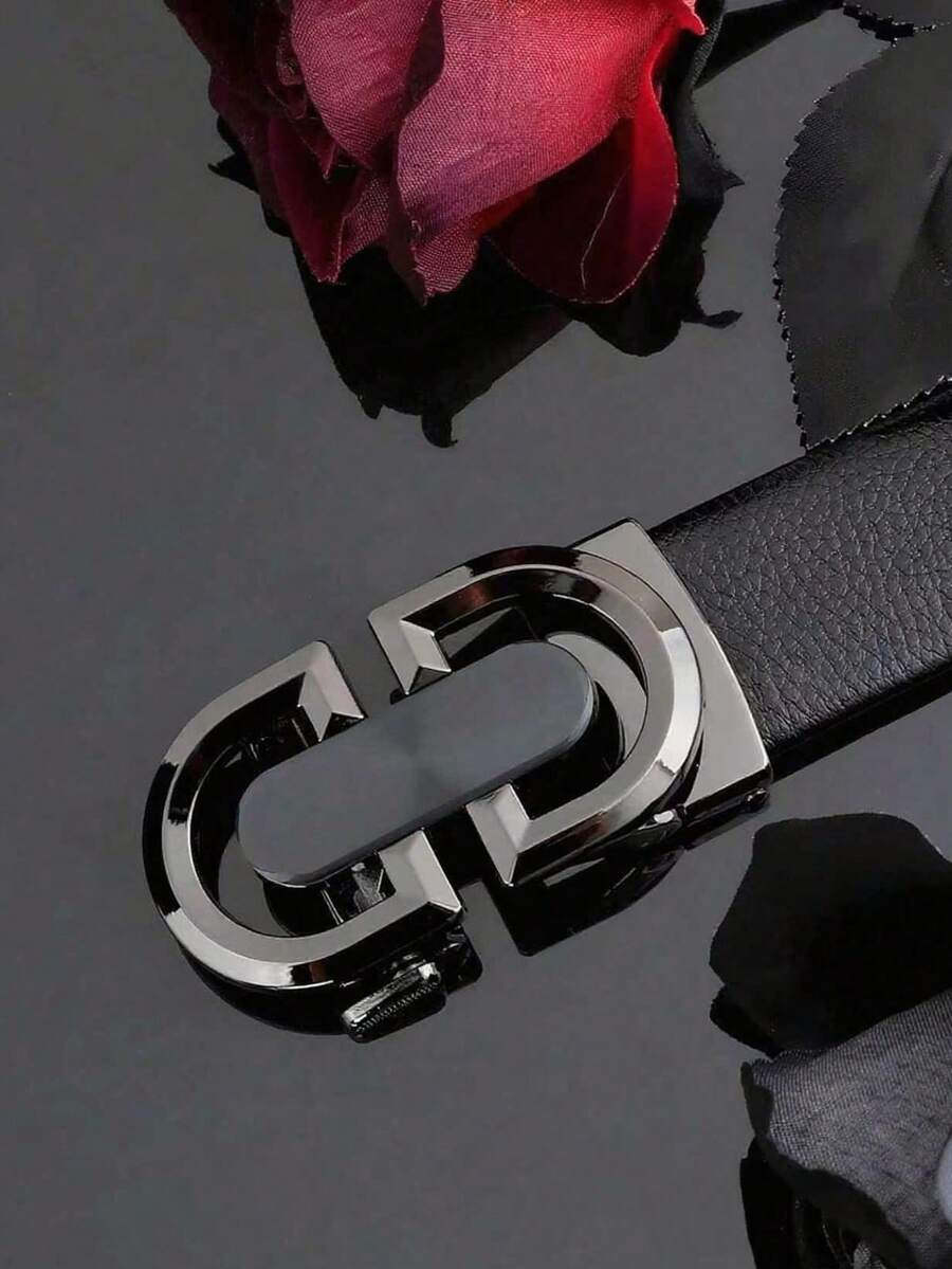 1pc New High-Quality Men's Belt, Casual Business Automatic Buckle Leather Belt, Fashionable Versatile Trouser Belt For Men - Gun Black - View 1