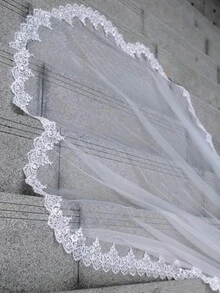 1件4米超长蕾丝亮片新娘头纱，白色柔软薄纱，适合教堂婚礼、婚纱摄影配饰，附赠发梳 - 多色-V - 查看 3