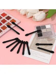 200 piezas de brochas desechables de doble punta para sombras de ojos, brochas de delineador de ojos de doble cara, herramientas de maquillaje - Negro - Ver 4