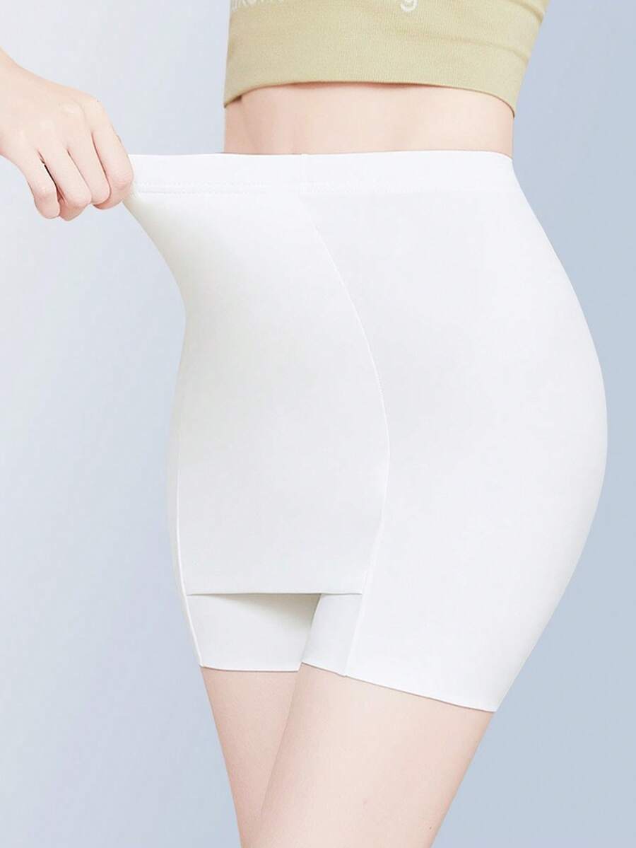 牛奶丝短裙，无缝二合一女士内衣，双层防光层 - 白色 - 查看 1