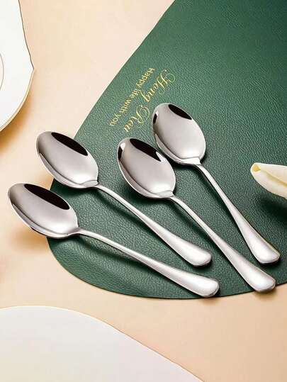 1pc Stainless Steel Pointed Spoon, Thick Flatware Spoon, Mirror Polished Mixing Spoon, Suitable For Cafeteria, Restaurant, Coffee Spoon, Dessert Spoon, Soup Spoon, Porridge Spoon