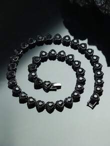 1条新款11毫米心形马赛克项链，男士街头嘻哈风格心形项链，送给男友的绝佳礼物 - A - 查看 11