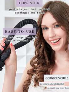 3pcs Manual Sponge Hair Curler Set, No Heat Curling Headband, Big Wave Curling Iron Set, Satin Curling Tool Kit, Includes 1 Curling Iron + 2 Hair Ties, Pink Sponge Curling Wand, Slouchy Curling Iron, No Heat Curling Headband - Multicolor - View 6