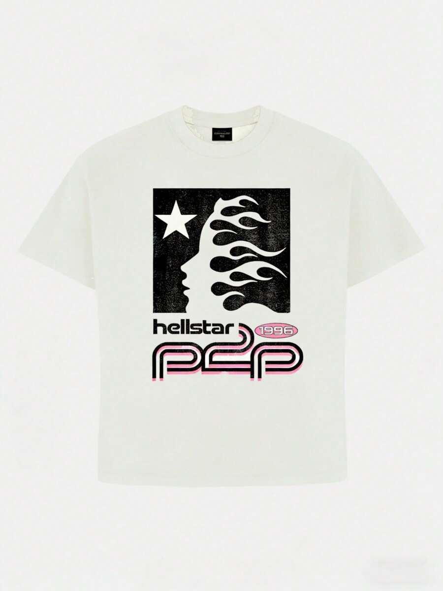 Hellstars 1996 P2P Retro Graphic T-Shirt,220g 100% Cotton,Round Neck Short Sleeve,White Streetwear Essential For Summer Going Out,Unisex Style - Black - View 1