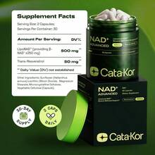 3x CataKor NAD+ Advanced - NAD Supplement With Resveratrol - 180 Capsules - 300G - 查看 5