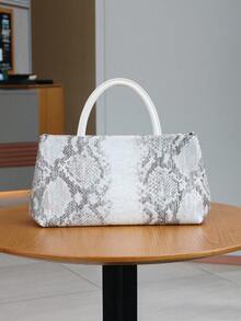 2026 Spring/Summer New Woven Handbag, Fashion Versatile High-End Ombre Snake Skin Pattern Tote Bag, Minimalist Large Capacity Commuter Bag For Women, Retro Metal Buckle One Shoulder Crossbody Bag - Multicolor - View 4