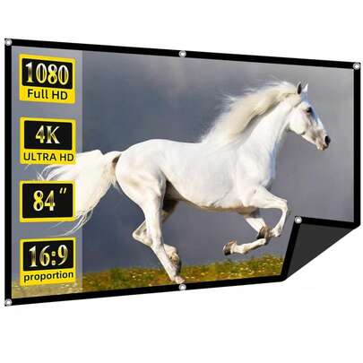 Màn chiếu phim 4K 72 inch tỷ lệ 16:9, màn chiếu hai mặt chống nhăn, có thể gập lại, di động, độ phân giải cao 16:9, thích hợp cho gia đình, tiệc tùng, văn phòng, lớp học (có móc treo)