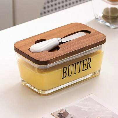 1 Set - Transparente Butterdose mit Deckel (mit Buttermesser), in sechs Farben erhältlich. Geeignet zum Aufbewahren von Butter, Käse, Talg usw. Ideal als Küchenhelfer und für den Außenbereich.