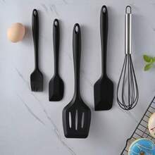 5件套硅胶烘焙工具套装，烹饪用具套装，不粘锅工具套装，包含打蛋器、勺子、油刷、刮刀，可清洗的现代厨房用具，厨房必备小工具 - 查看 5