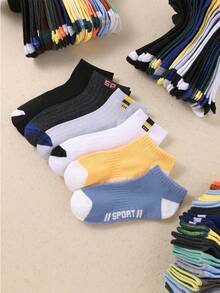 20双儿童船袜，儿童运动袜，条纹袜身，心形和螺旋字母图案，适合日常穿着，适合1-16岁男孩女孩，透气柔软舒适，是送给孩子的绝佳生日礼物 - 彩色 - 查看 4