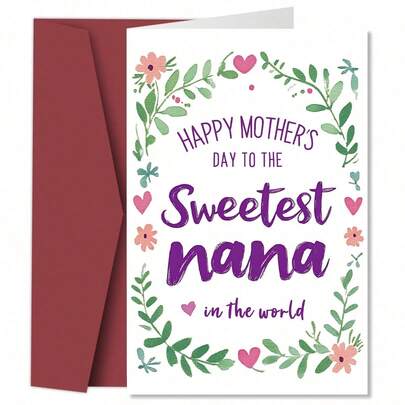 1pc Funny Mother's Day Card For Nana - Elegant Floral Happy Mother's Day Greeting Card For Grandma, Perfect For Birthday, Mother's Day, Thank You & Any Occasion, Mother's Day Gift