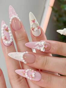 1个可爱奶油草莓蕾丝法式美甲透明硅胶指甲模具 - 無色 - 查看 5