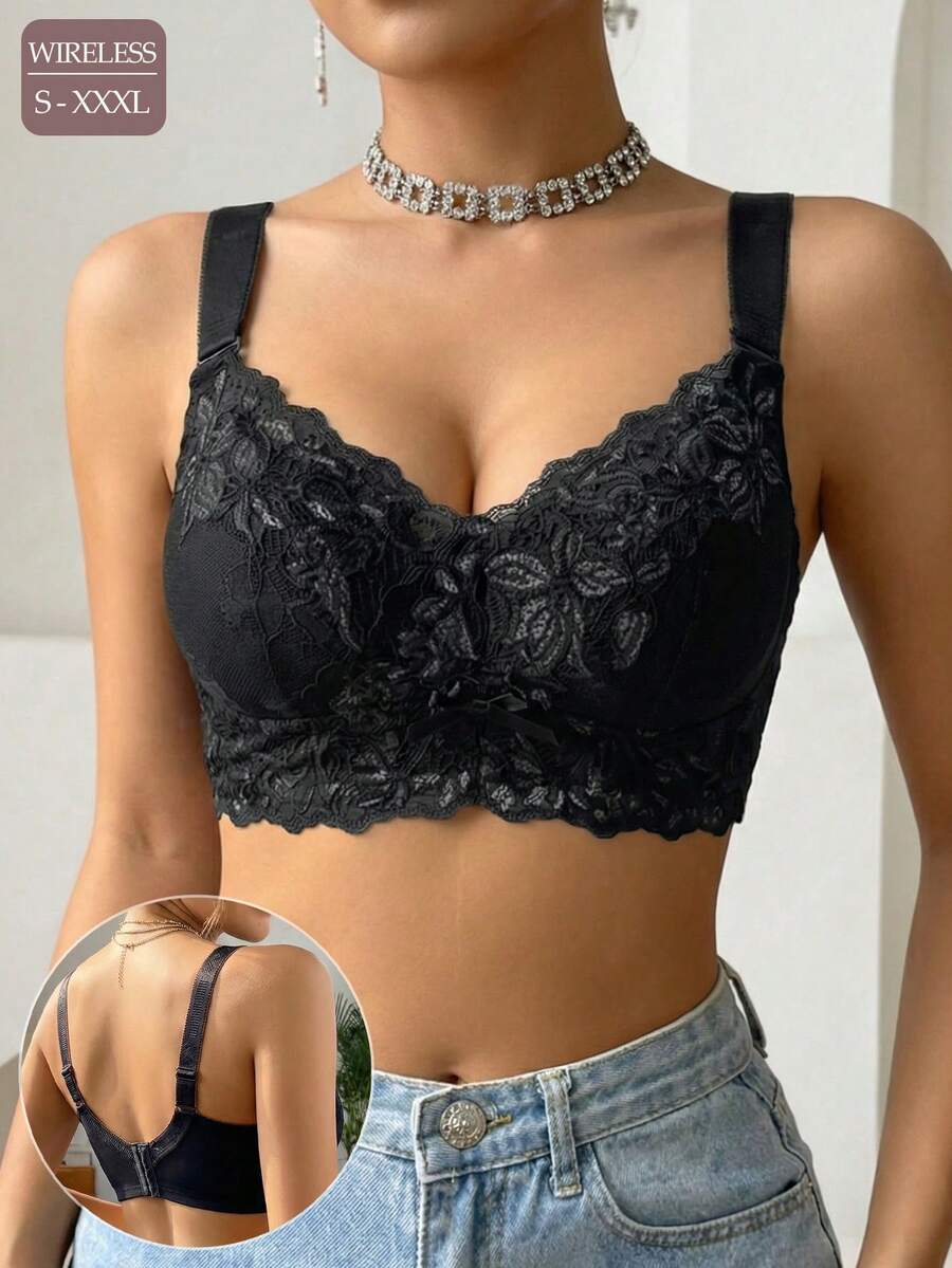 1 chiếc áo ngực ren trắng mềm mại không gọng dành cho nữ, nhẹ, thoáng khí, nhanh khô, thoải mái, có đường xếp ly bên hông, có thể điều chỉnh, nội y cô dâu, áo ngực gợi cảm che phủ toàn diện.