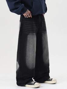 1 chiếc quần jeans ống rộng dáng suông độc đáo phong cách đường phố Mỹ Justice Brother dành cho nam giới. - màu đen - Xem 5