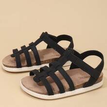 Summer New Fashion Versatile Boys/Girls PU Strap Design Roman Sandals, Soft Breathable Foot Protection Non-Slip Sole Lightweight Sandals - Black - View 4