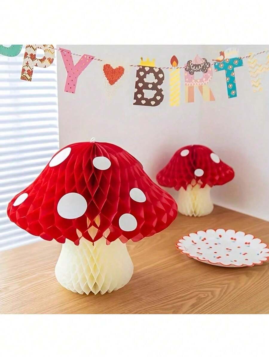 1pc Mushroom Honeycomb Ball Hanging Decor - Cute 3D Decoration Suitable For Indoor/Outdoor Easter Celebration, Great For Birthday, Wedding Venue Decor, New Year Party Accents And Romantic Holiday Decoration - 查看 1