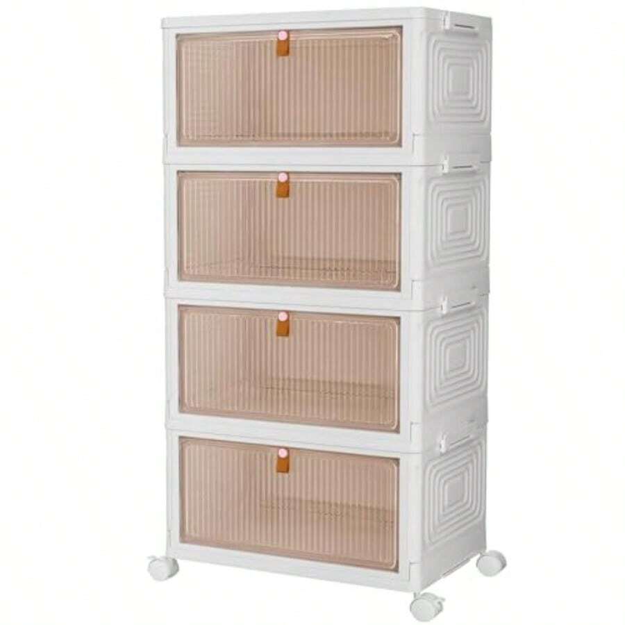 Storage Boxes With Lid - 23L*4 Tier Plastic Storage Box With Lid Stackable Boxes With Wheels Storage Drawers With Front Door Plastic Box For Home And Office White 4 Packsgtt - White - View 1