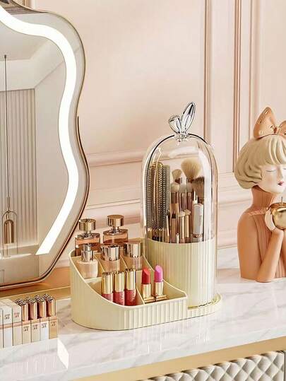 1 pièce Boîte de rangement pour cosmétiques transparente et anti-poussière - avec couvercle. Peut ranger les rouges à lèvres et les pinceaux, décoration pour la coiffeuse