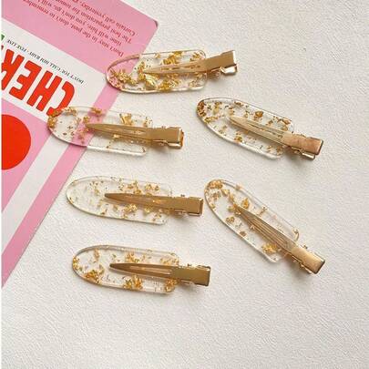 6pcs Fashionable Charm Girlish Seamless Surfboard Hair Clips, Acrylic Bangs Clamps, Minimalist Design, Damage-Free Hair Clips