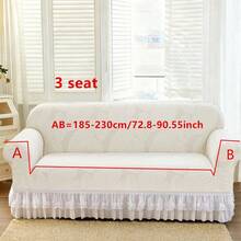 1pc Ruffled White Jacquard Stretch Sofa Cover, Thick Elastic Slipcover For 1/2/3/4 Seater Sofa, Lace Trim, Soft Fabric For Living Room, Bedroom, Study - Beige - View 13