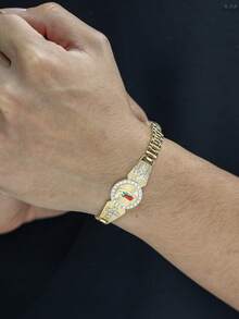 1pc High Quality 14K Gold Plated Filled Religious Virgin Mary Cross Diamond Disc Watchband Bracelet Suitable Unisex Daily Wear,Partiesn,Graduation Gift,Anniversaryn,Prayer - Gold - View 3