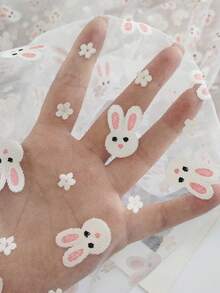 1件卡通兔子印花薄纱面料，洛丽塔连衣裙DIY薄纱预裁面料 - 白色 - 查看 5