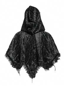 Devil fashion Gothic Punk Style Embroidered Velvet Hooded Cape, Cosplay Costume - Black - View 4