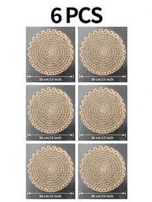 Bộ 1/4/6/12 tấm lót bàn tròn dệt dây thừng kiểu Bohemian, thích hợp cho nhà bếp và phòng ăn, có thể dùng làm khăn trải bàn cưới, trang trí đám cưới, trang trí nhà cửa, trang trí phòng, thích hợp cho tiệc cưới, tiệc sinh nhật, họp mặt gia đình, trang trí ngày Valentine. - Màu Khaki - Xem 9