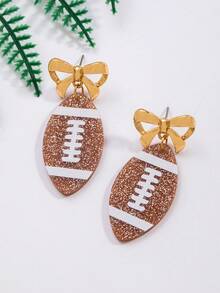 1 Pair Acrylic Football & Bow Dangle Earrings, Competition Earrings For Women - Multicolor - View 3